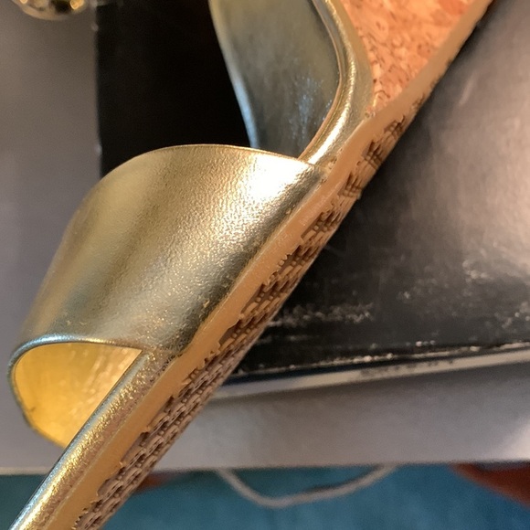 Gucci Gold Metallic Cork Wedge Sandals - Picture 9 of 12